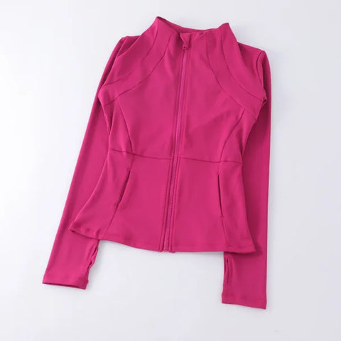 Women’s High Elastic Yoga Jacket - Long Sleeve Stand Collar Loose Fit Workout Top - Red / XL