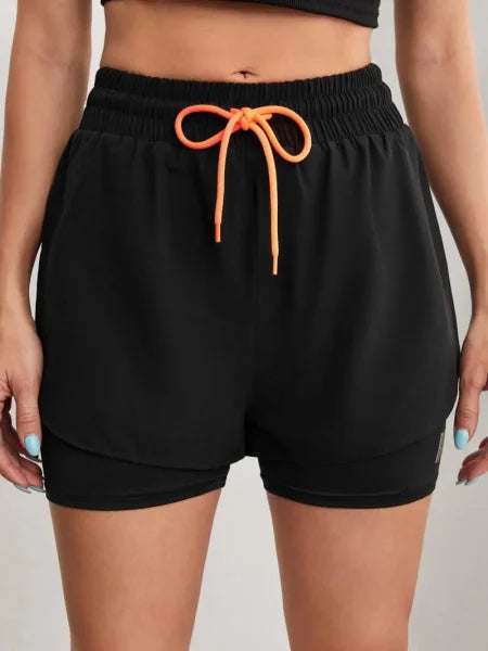 Women’s High Rise Yoga Shorts – Elastic Running Shorts with Fake Two-Piece Design