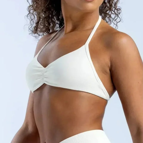 Women’s High Support Strappy Sports Bra – Seamless Halter Workout Yoga Top with Scrunch Detail - Himpall