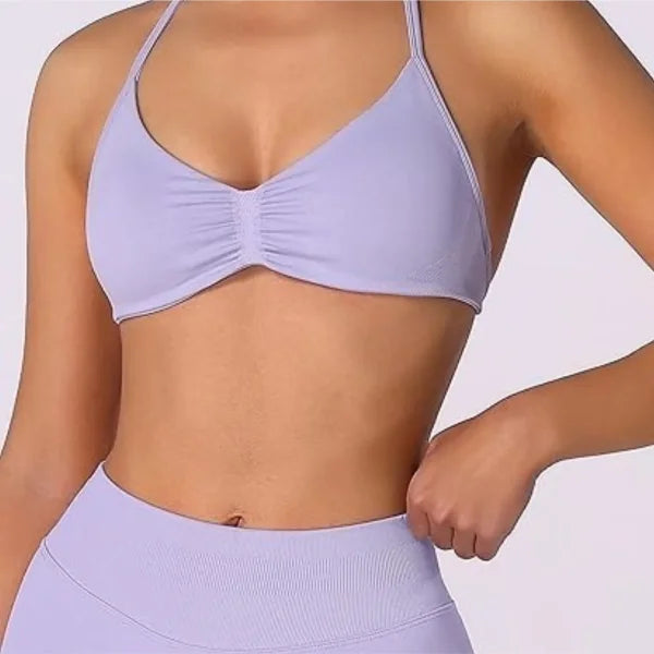 Women’s High Support Strappy Sports Bra – Seamless Halter Workout Yoga Top with Scrunch Detail - Himpall