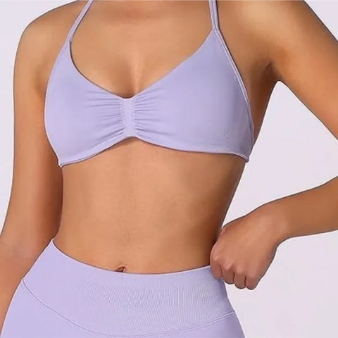 Women’s High Support Strappy Sports Bra – Seamless Halter Workout Yoga Top with Scrunch Detail - Himpall