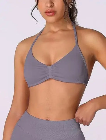 Women’s High Support Strappy Sports Bra – Seamless Halter Workout Yoga Top with Scrunch Detail - Himpall