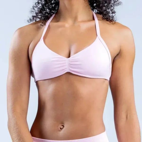 Women’s High Support Strappy Sports Bra – Seamless Halter Workout Yoga Top with Scrunch Detail - Himpall