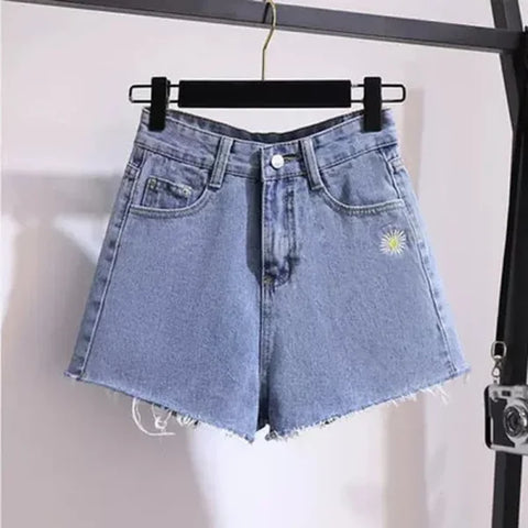 Women’s High Waist Ripped Denim Shorts – Vintage Slim Straight Summer Jeans with Diamond Beads