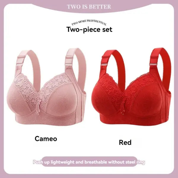 Women’s Ultra-Thin Lace Bralette Sexy Perspective Deep V Plus Size Bra & Active Top - 2PCS-4 / 36