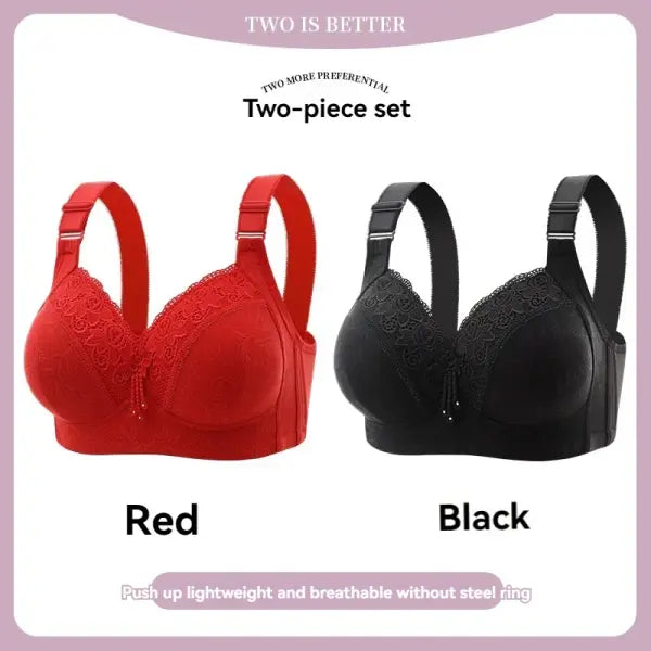Women’s Ultra-Thin Lace Bralette Sexy Perspective Deep V Plus Size Bra & Active Top - 2PCS-11 / 44