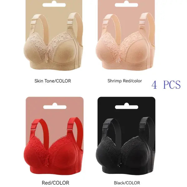 Women’s Ultra-Thin Lace Bralette Sexy Perspective Deep V Plus Size Bra & Active Top - 4PCS / 36