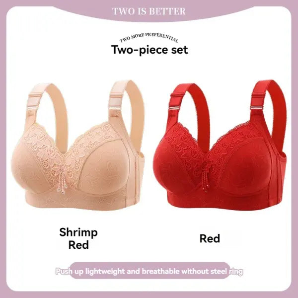 Women’s Ultra-Thin Lace Bralette Sexy Perspective Deep V Plus Size Bra & Active Top - 2PCS-15 / 44