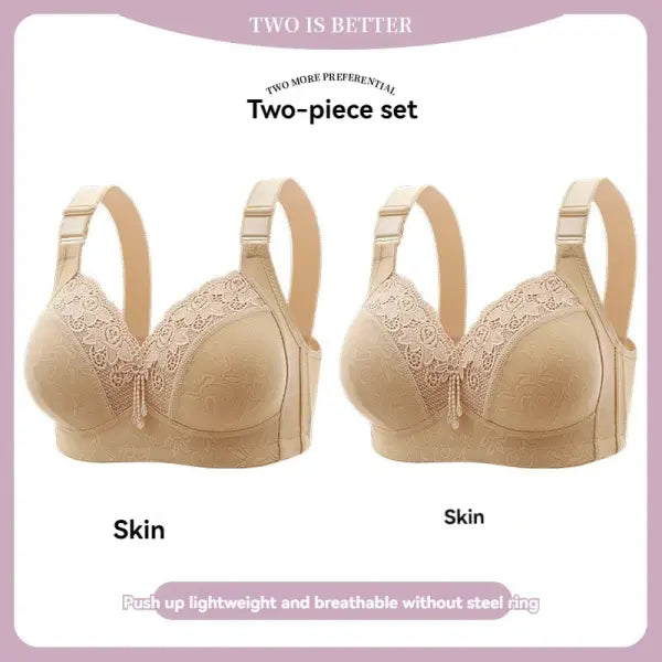 Women’s Ultra-Thin Lace Bralette Sexy Perspective Deep V Plus Size Bra & Active Top - 2PCS-6 / 40
