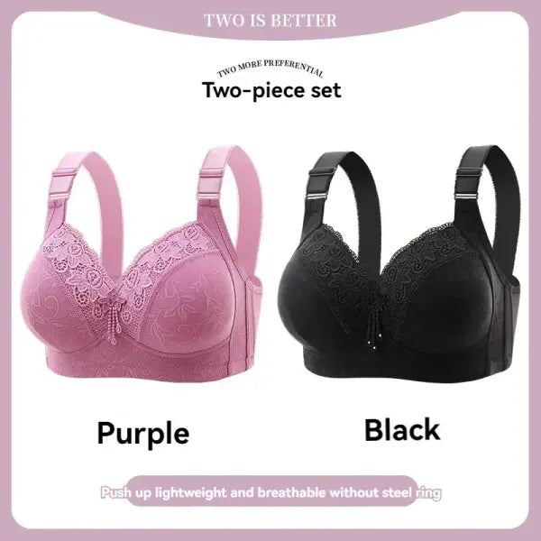 Women’s Ultra-Thin Lace Bralette Sexy Perspective Deep V Plus Size Bra & Active Top - 2PCS-19 / 44