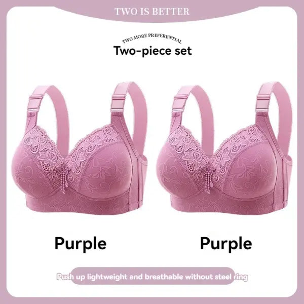 Women’s Ultra-Thin Lace Bralette Sexy Perspective Deep V Plus Size Bra & Active Top - 2PCS-16 / 36