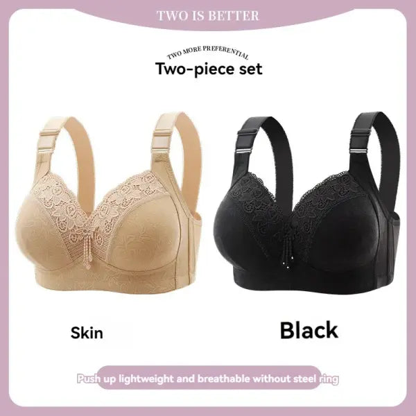 Women’s Ultra-Thin Lace Bralette Sexy Perspective Deep V Plus Size Bra & Active Top - 2PCS-7 / 44