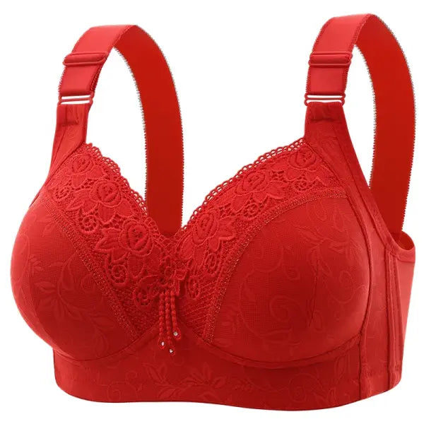Women’s Ultra-Thin Lace Bralette Sexy Perspective Deep V Plus Size Bra & Active Top - Red / 36