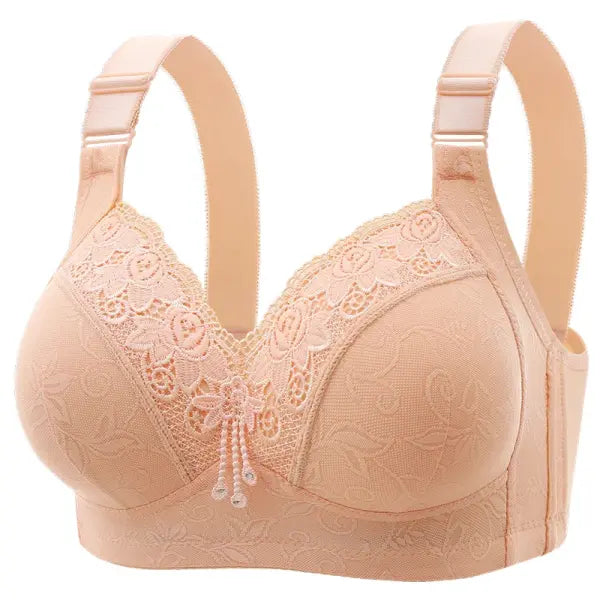 Women’s Ultra-Thin Lace Bralette Sexy Perspective Deep V Plus Size Bra & Active Top - Pink Skin / 36