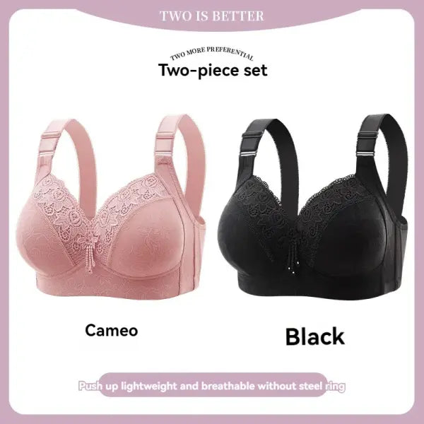 Women’s Ultra-Thin Lace Bralette Sexy Perspective Deep V Plus Size Bra & Active Top - 2PCS-3 / 44