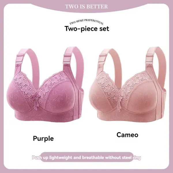 Women’s Ultra-Thin Lace Bralette Sexy Perspective Deep V Plus Size Bra & Active Top - 2PCS-17 / 36