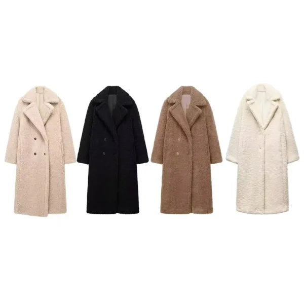 Women's Lambhair Fleece Long Coat for Autumn Winter Style - Himpall