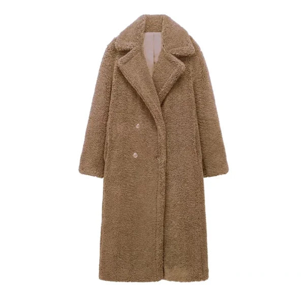 Women's Lambhair Fleece Long Coat for Autumn Winter Style - Himpall