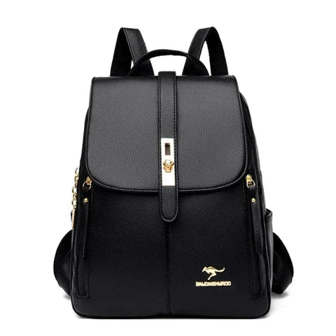 Women’s Large-Capacity Leather Backpack - Vintage Travel Rucksack - Black