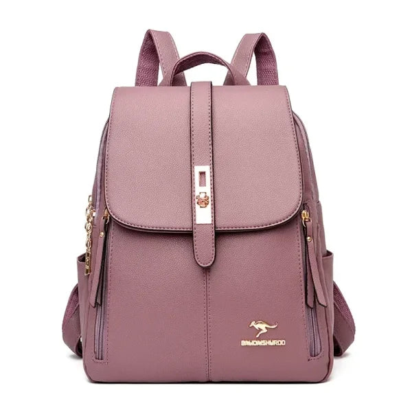 Women’s Large-Capacity Leather Backpack - Vintage Travel Rucksack - Purple