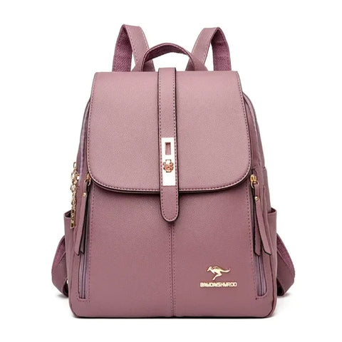 Women’s Large-Capacity Leather Backpack - Vintage Travel Rucksack - Purple