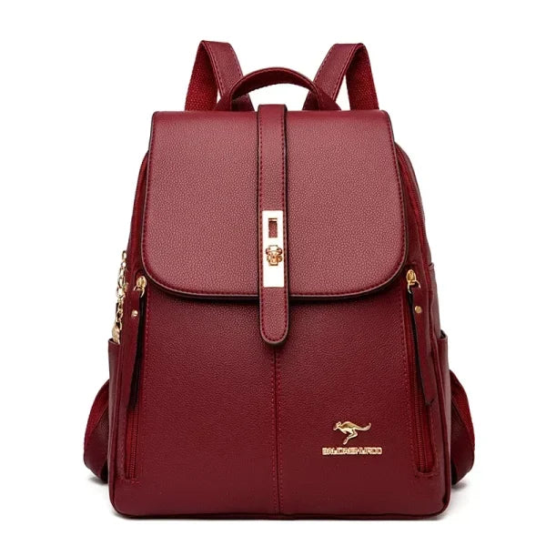 Women’s Large-Capacity Leather Backpack - Vintage Travel Rucksack - Burgundy