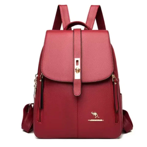 Women’s Large-Capacity Leather Backpack - Vintage Travel Rucksack - Big Red