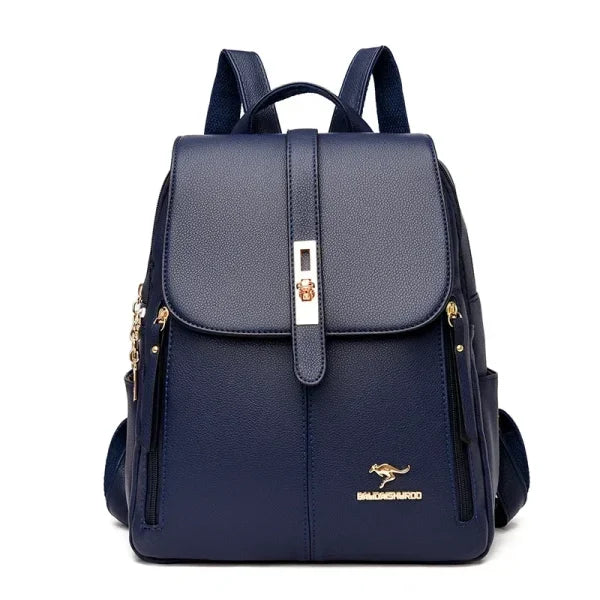 Women’s Large-Capacity Leather Backpack - Vintage Travel Rucksack - Blue