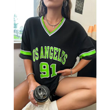 Women Los Angeles 91 Letter Street Wear Spring Summer Polyester Broadcloth Top - WCL31703 / M
