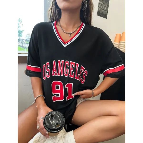 Women Los Angeles 91 Letter Street Wear Spring Summer Polyester Broadcloth Top - WCL31702 / XXS