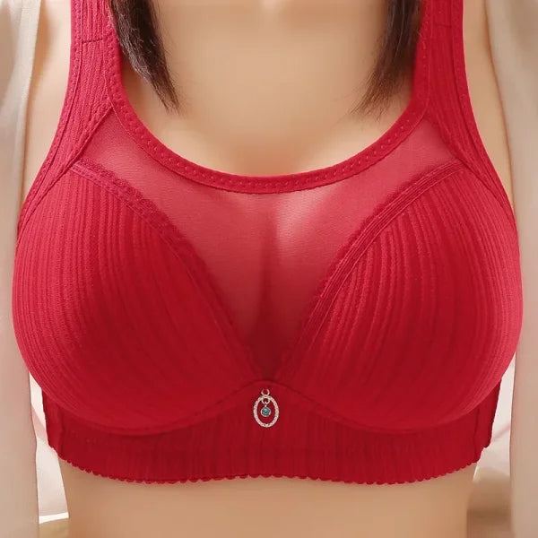Women’s Large Size Wireless Bralette - Comfortable Mesh Underwear - Red / One Size / 36 80C