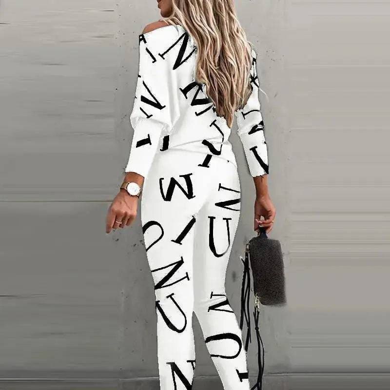 Women’s Letter Printed Casual Suit with Long Sleeved Pants