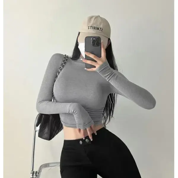 Womens Long Sleeve Turtleneck T Shirts Ribbed Tight Knit Sexy Slim Fitted Casual Women’s Basic Crop Tops Cropped T-Shirt