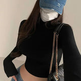 Womens Long Sleeve Turtleneck T Shirts Ribbed Tight Knit Sexy Slim Fitted Casual Women’s Basic Crop Tops Cropped T-Shirt