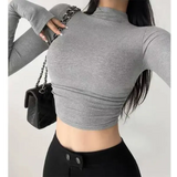 Womens Long Sleeve Turtleneck T Shirts Ribbed Tight Knit Sexy Slim Fitted Casual Women’s Basic Crop Tops Cropped