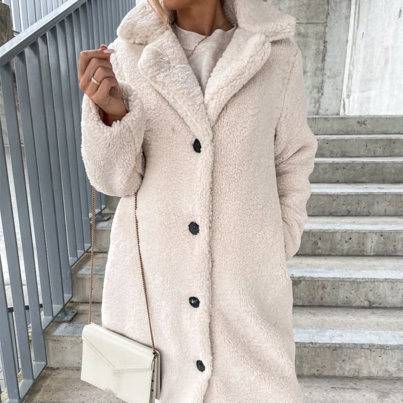 Women’s Long-Sleeved Lapel Plush Jacket Available in Multiple Colors - Apricot / 2XL