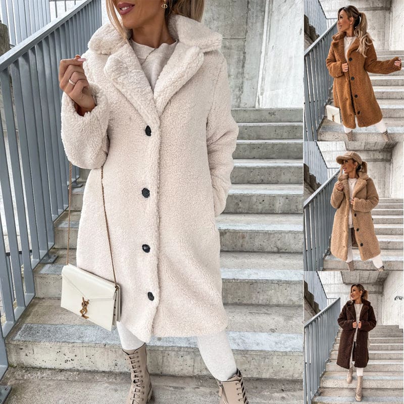 Women’s Long-Sleeved Lapel Plush Jacket Available in Multiple Colors