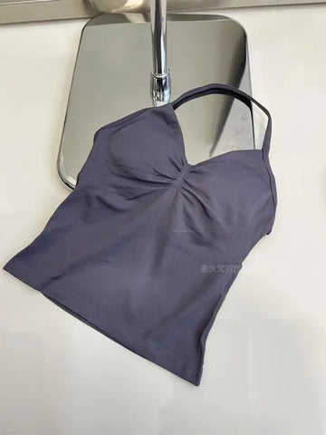 Women's Longline Strappy Sports Tank Top – Open Back Yoga Vest with Built-In Bra for Gym & Running Workouts - Himpall