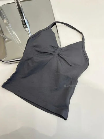 Women's Longline Strappy Sports Tank Top – Open Back Yoga Vest with Built-In Bra for Gym & Running Workouts - Himpall