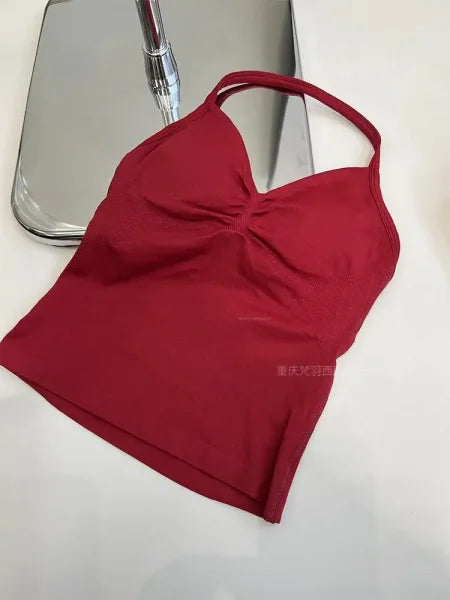 Women's Longline Strappy Sports Tank Top – Open Back Yoga Vest with Built-In Bra for Gym & Running Workouts - Himpall