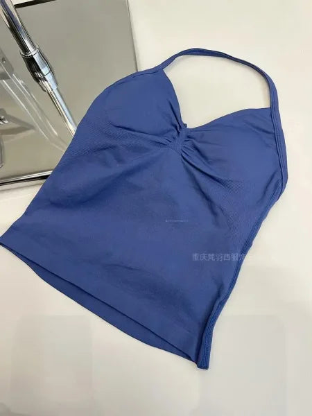 Women's Longline Strappy Sports Tank Top – Open Back Yoga Vest with Built-In Bra for Gym & Running Workouts - Himpall