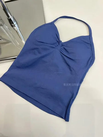 Women's Longline Strappy Sports Tank Top – Open Back Yoga Vest with Built-In Bra for Gym & Running Workouts - Himpall