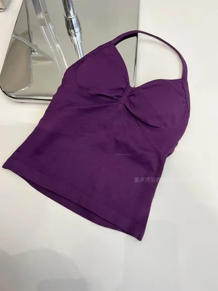 Women's Longline Strappy Sports Tank Top – Open Back Yoga Vest with Built-In Bra for Gym & Running Workouts - Himpall