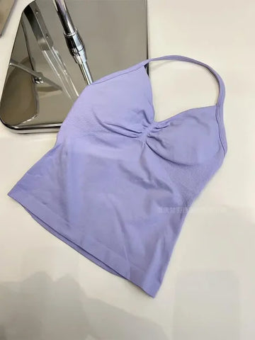 Women's Longline Strappy Sports Tank Top – Open Back Yoga Vest with Built-In Bra for Gym & Running Workouts - Himpall