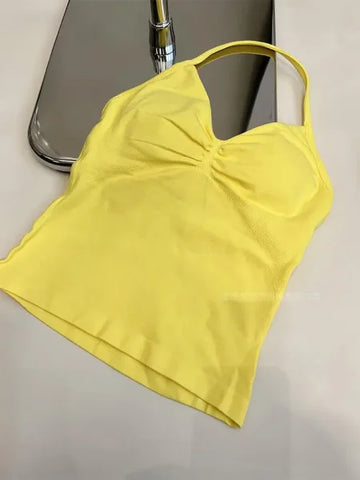 Women's Longline Strappy Sports Tank Top – Open Back Yoga Vest with Built-In Bra for Gym & Running Workouts - Himpall