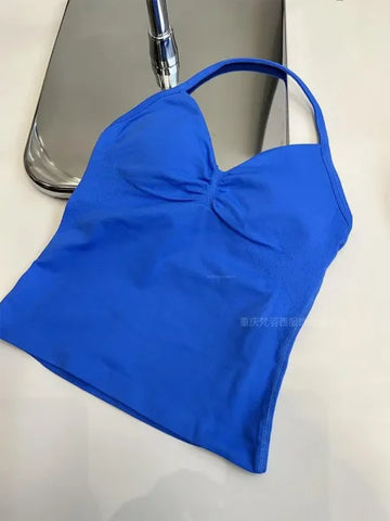 Women's Longline Strappy Sports Tank Top – Open Back Yoga Vest with Built-In Bra for Gym & Running Workouts - Himpall