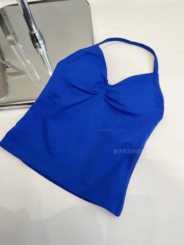 Women's Longline Strappy Sports Tank Top – Open Back Yoga Vest with Built-In Bra for Gym & Running Workouts - Himpall