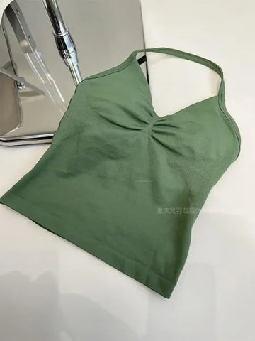 Women's Longline Strappy Sports Tank Top – Open Back Yoga Vest with Built-In Bra for Gym & Running Workouts - Himpall