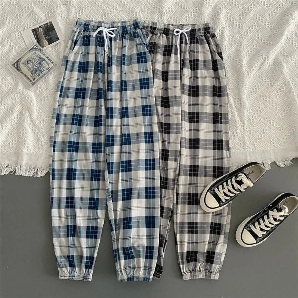 Women’s Loose Black Plaid Harem Pants – Fashionable Streetwear Summer Trousers