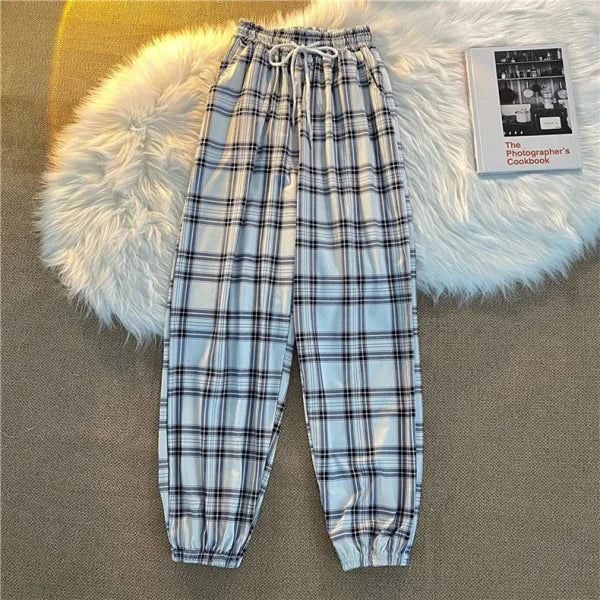 Women’s Loose Black Plaid Harem Pants – Fashionable Streetwear Summer Trousers - White / XXL